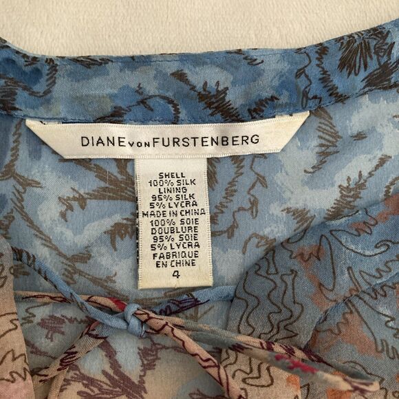 Diane Von Furstenberg Silk Peasant Blouse SIZE 4 Sheer Boho Art to Wear Peelo - Picture 6 of 12